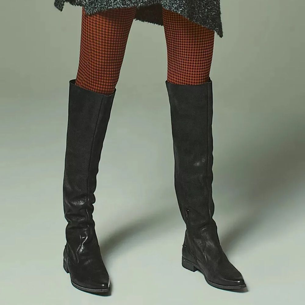 NWB Free People Brenna Over the Knee Bitter Black Leather Western Boot